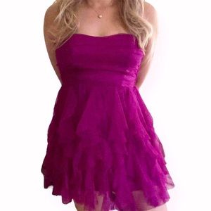 Purple Strapless Dress with Ruffles